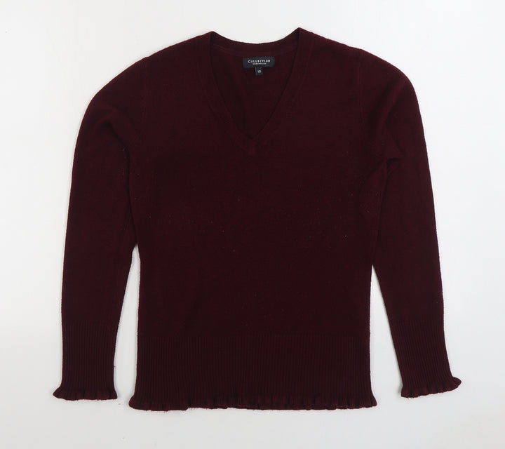Debenhams Womens Red V-Neck Acrylic Pullover Jumper Size 10