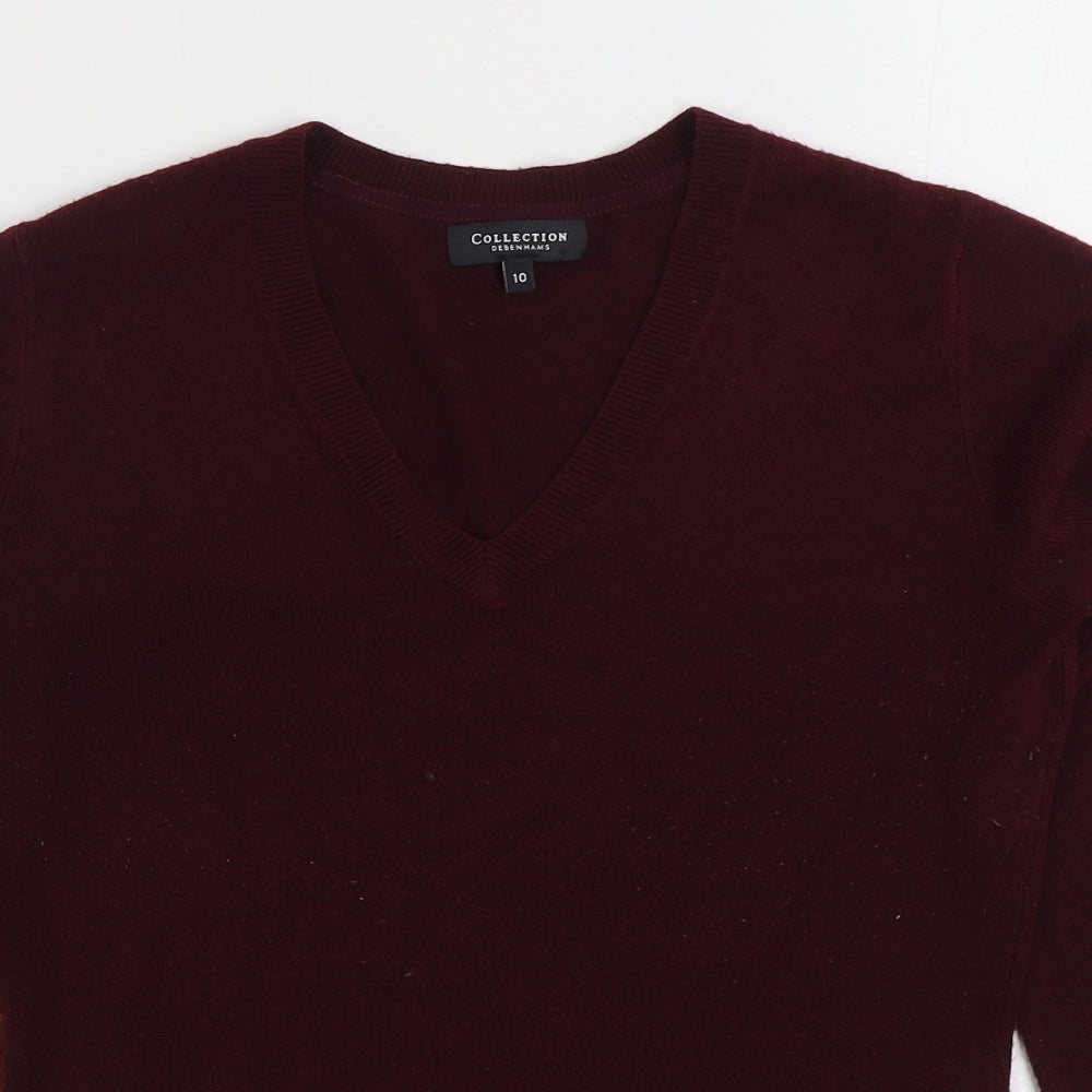 Debenhams Womens Red V-Neck Acrylic Pullover Jumper Size 10