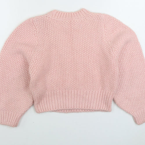 Topshop Womens Pink Round Neck Acrylic Pullover Jumper Size S