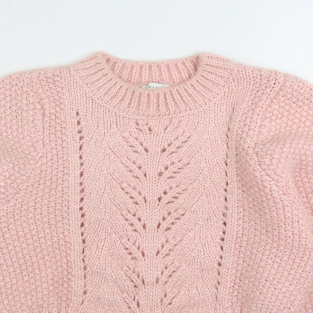 Topshop Womens Pink Round Neck Acrylic Pullover Jumper Size S
