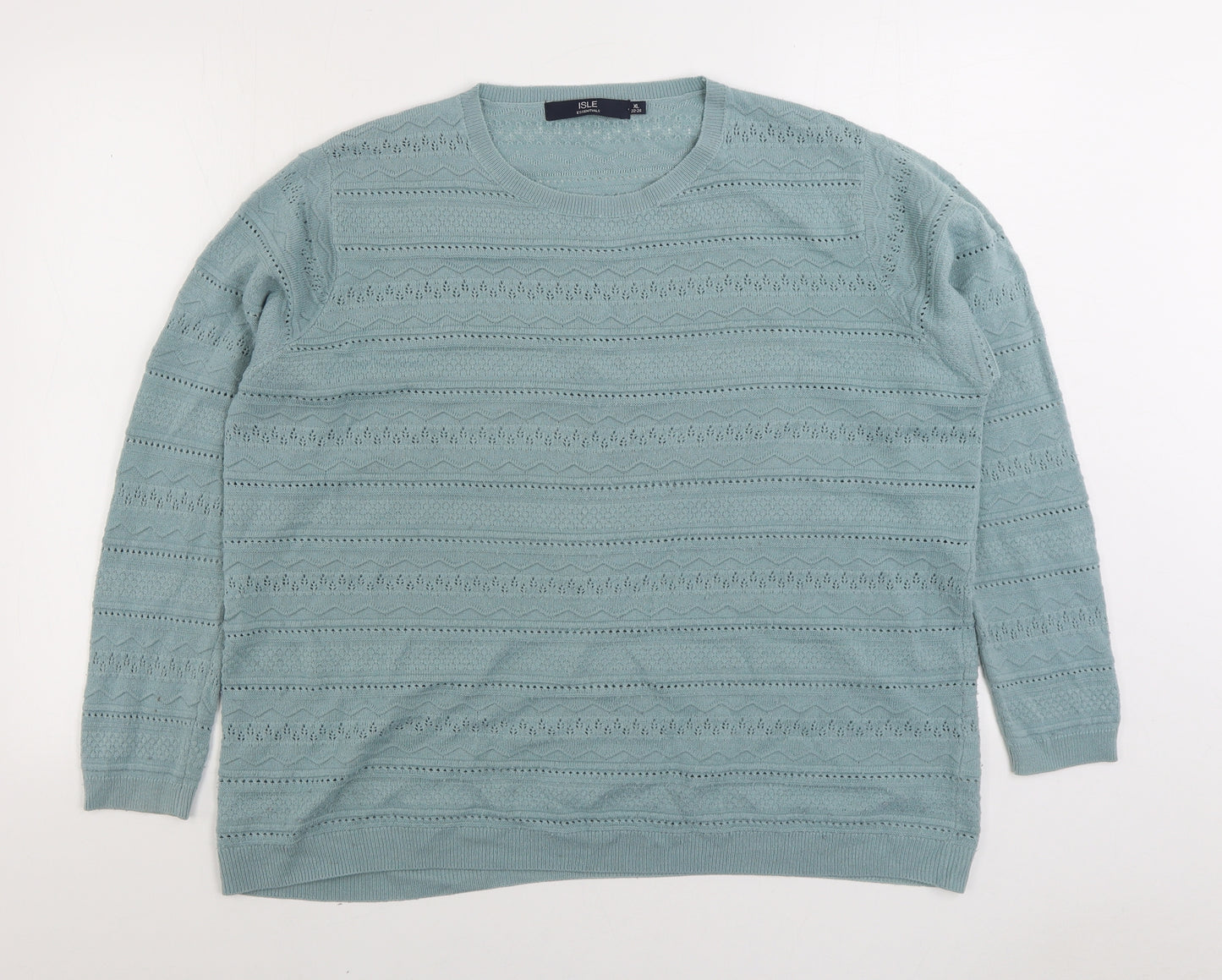 Isle Womens Blue Round Neck Acrylic Pullover Jumper Size 22