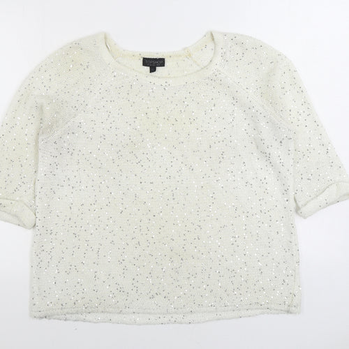Topshop Womens Ivory Boat Neck Polyester Pullover Jumper Size 10