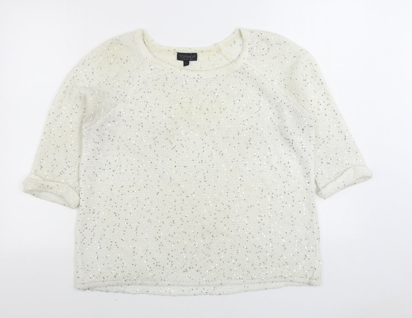 Topshop Womens Ivory Boat Neck Polyester Pullover Jumper Size 10