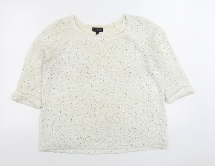 Topshop Womens Ivory Boat Neck Polyester Pullover Jumper Size 10