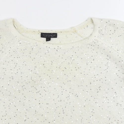 Topshop Womens Ivory Boat Neck Polyester Pullover Jumper Size 10