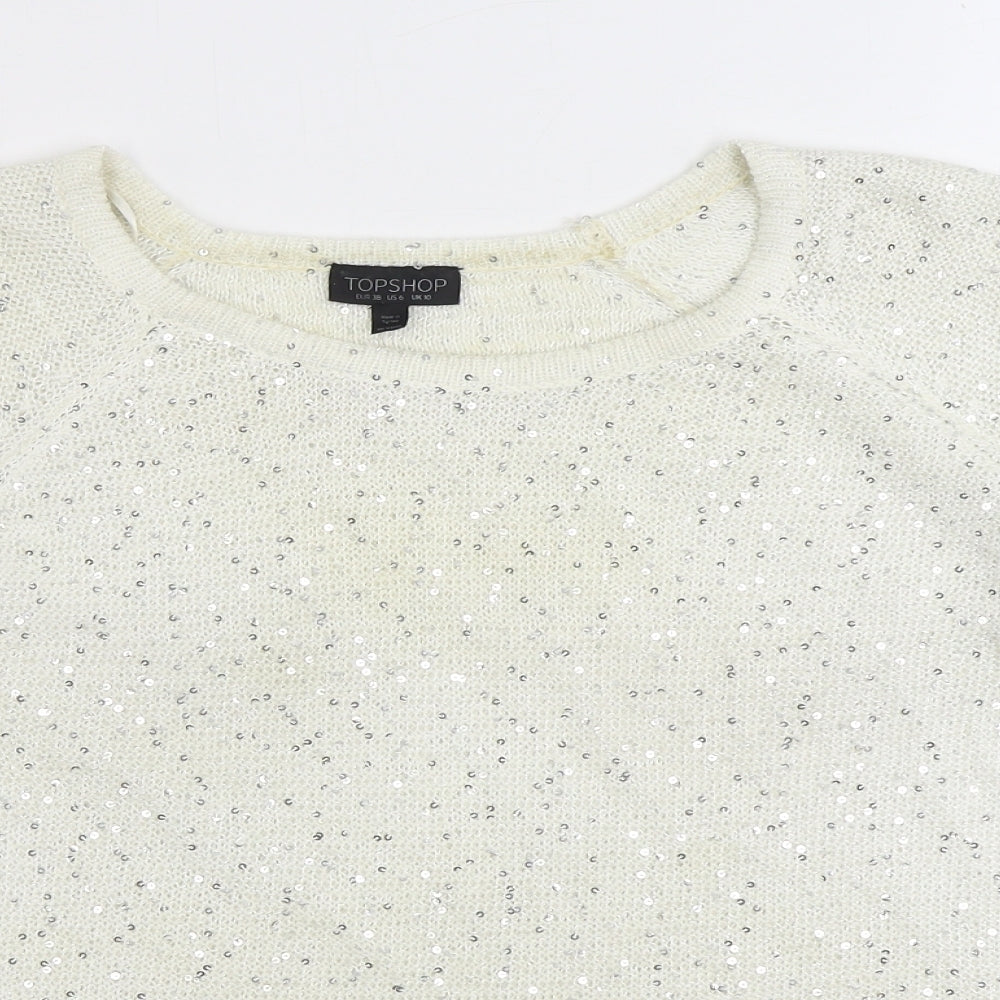 Topshop Womens Ivory Boat Neck Polyester Pullover Jumper Size 10