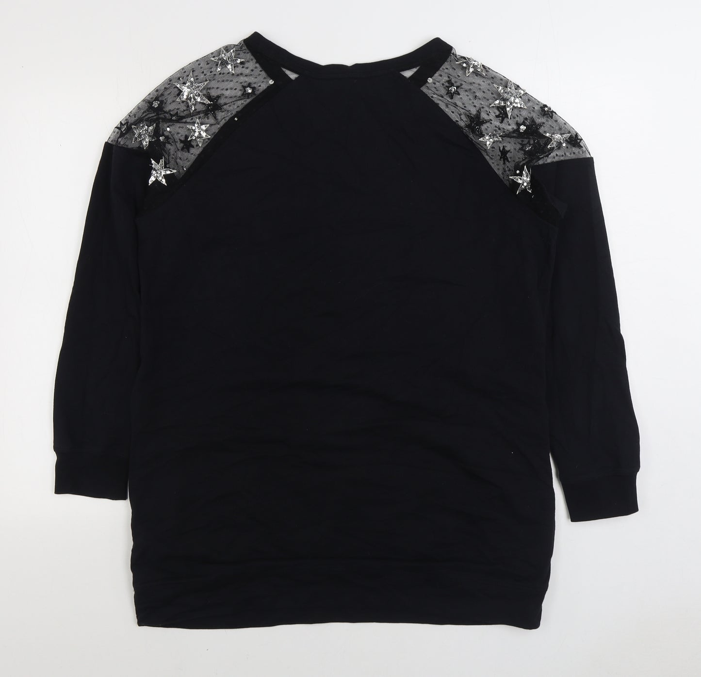 Simply Be Womens Black Geometric Cotton Pullover Sweatshirt Size 12 Pullover - Stars