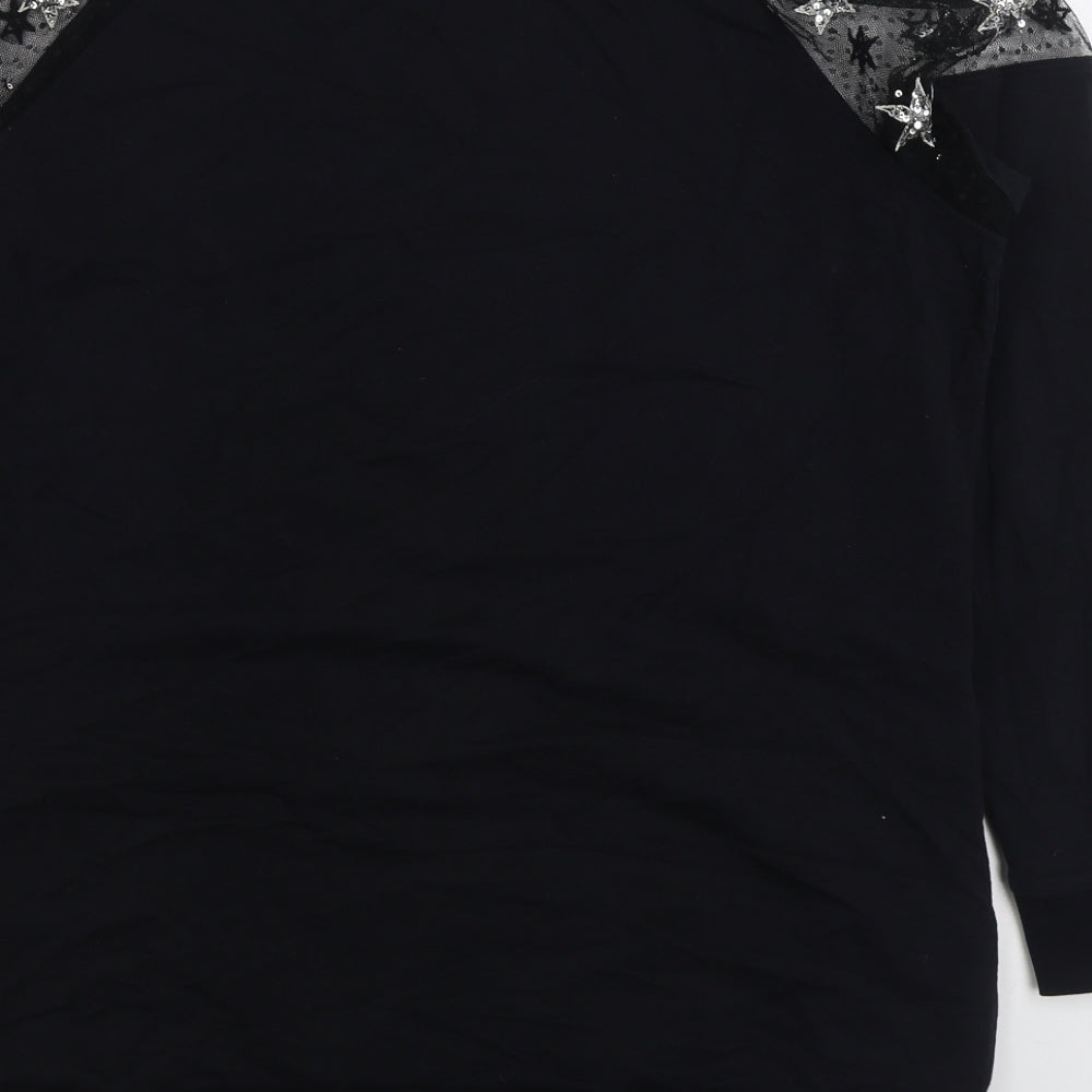 Simply Be Womens Black Geometric Cotton Pullover Sweatshirt Size 12 Pullover - Stars