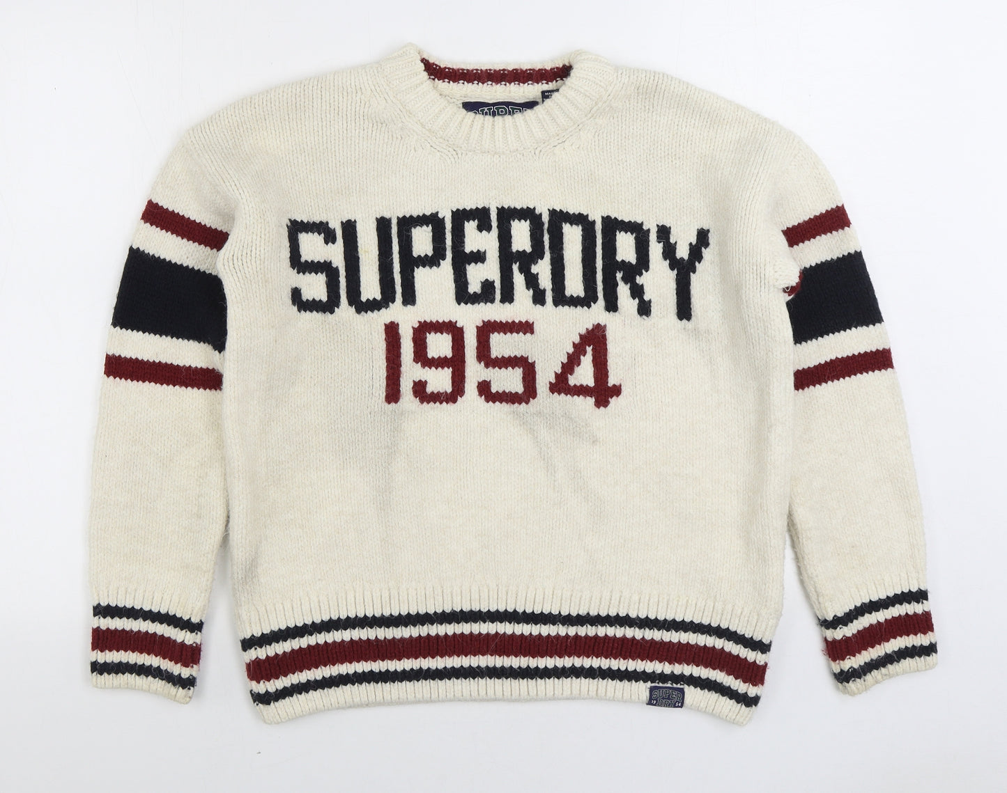 Superdry Womens Multicoloured Round Neck Striped Acrylic Pullover Jumper Size 10