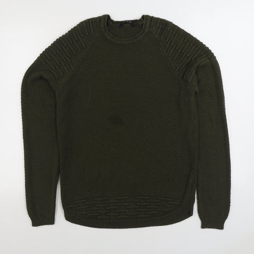 PEP&CO Mens Green Round Neck Acrylic Pullover Jumper Size S