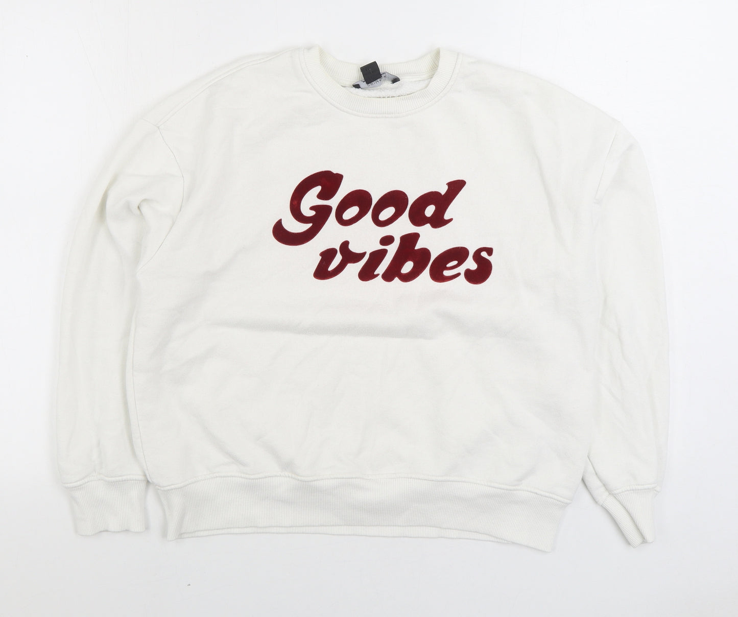 Primark Womens White Cotton Pullover Sweatshirt Size S Pullover - Good Vibes