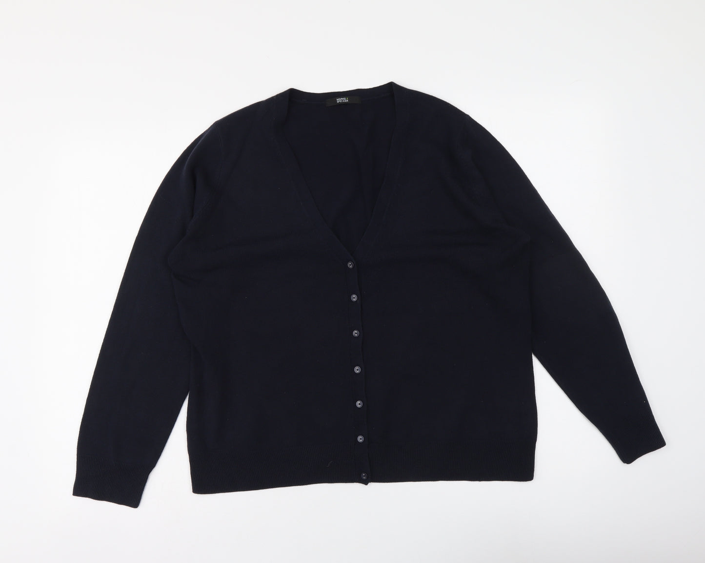 Marks and Spencer Womens Blue V-Neck Acrylic Cardigan Jumper Size 18