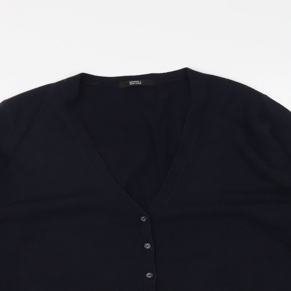 Marks and Spencer Womens Blue V-Neck Acrylic Cardigan Jumper Size 18
