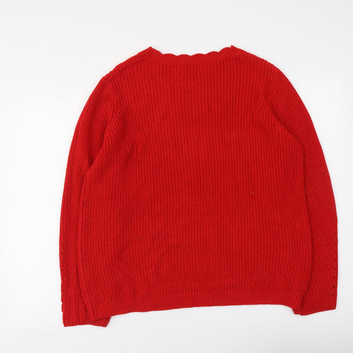 Papaya Womens Red Round Neck Acrylic Pullover Jumper Size L