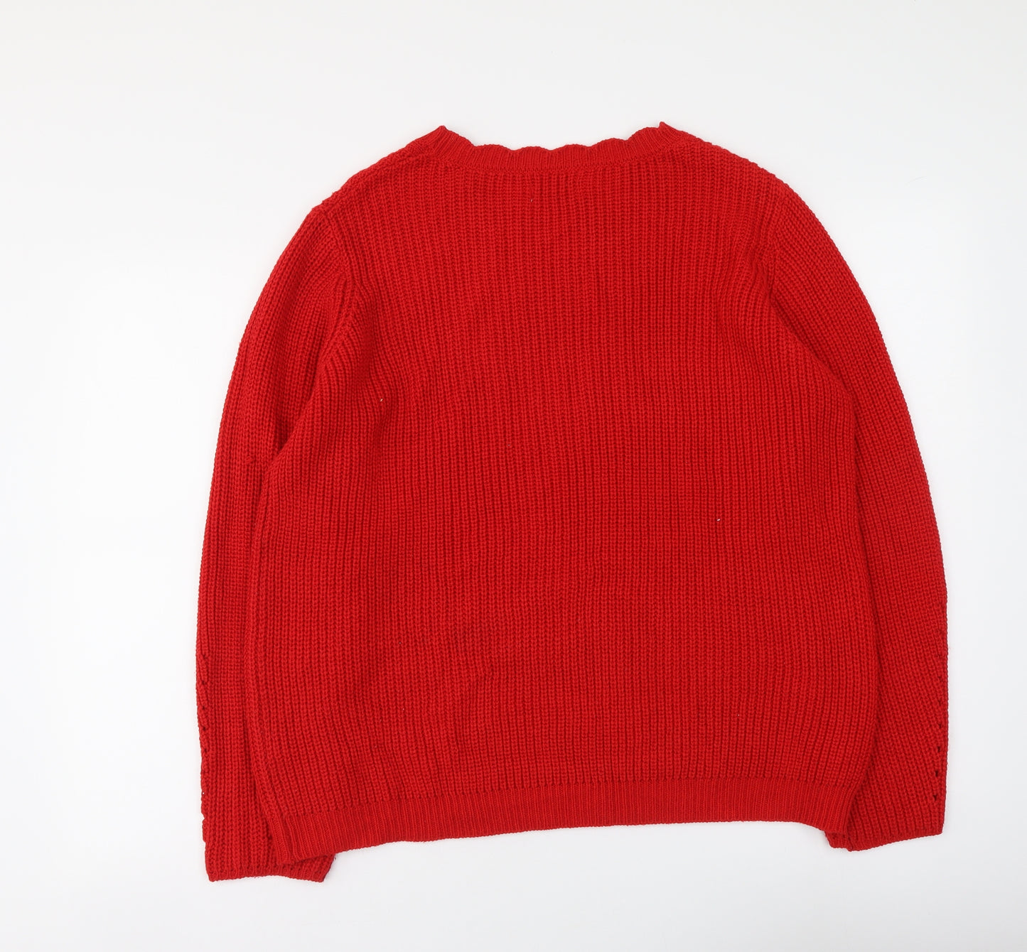 Papaya Womens Red Round Neck Acrylic Pullover Jumper Size L