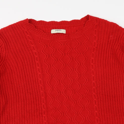 Papaya Womens Red Round Neck Acrylic Pullover Jumper Size L