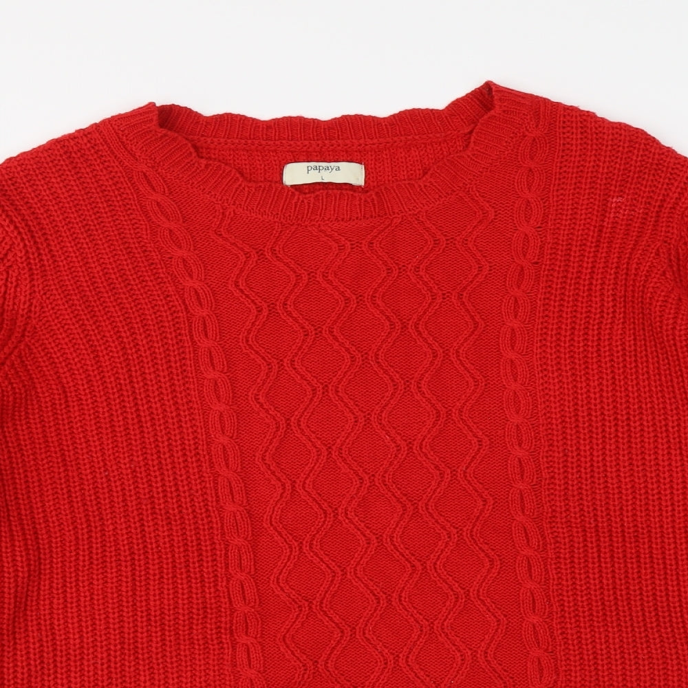 Papaya Womens Red Round Neck Acrylic Pullover Jumper Size L