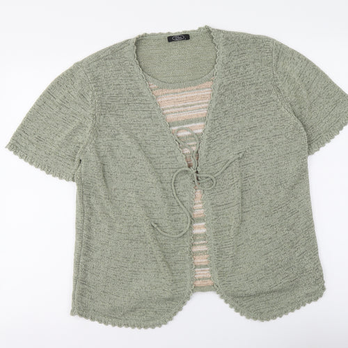 BM Womens Green Round Neck Striped Acrylic Henley Jumper Size L