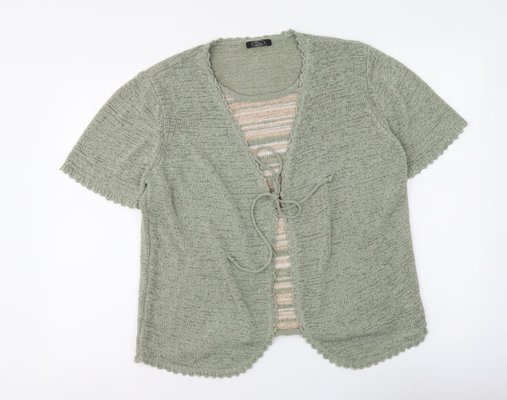 BM Womens Green Round Neck Striped Acrylic Henley Jumper Size L