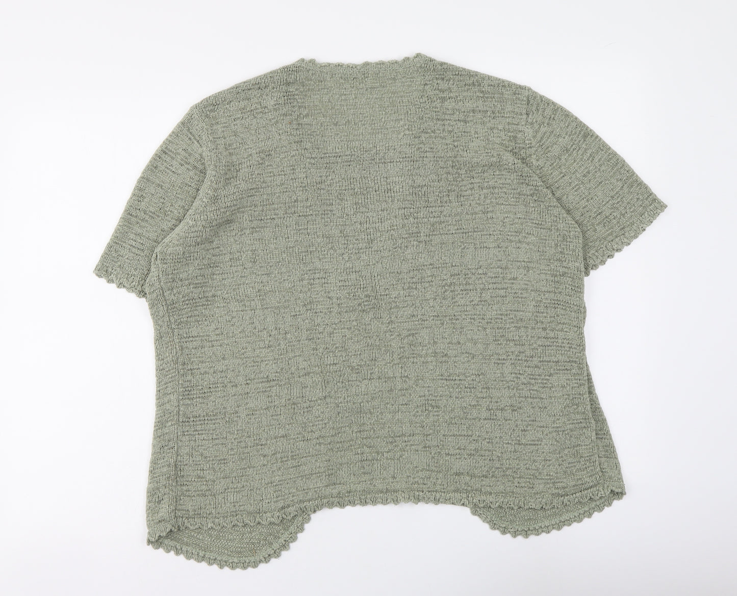 BM Womens Green Round Neck Striped Acrylic Henley Jumper Size L
