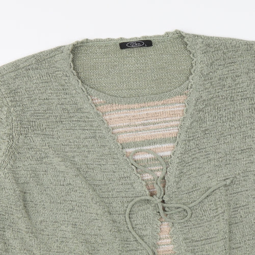 BM Womens Green Round Neck Striped Acrylic Henley Jumper Size L