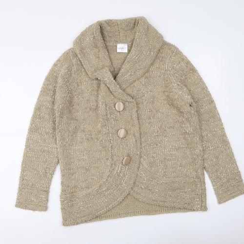 Classics Womens Beige V-Neck Acrylic Cardigan Jumper Size L