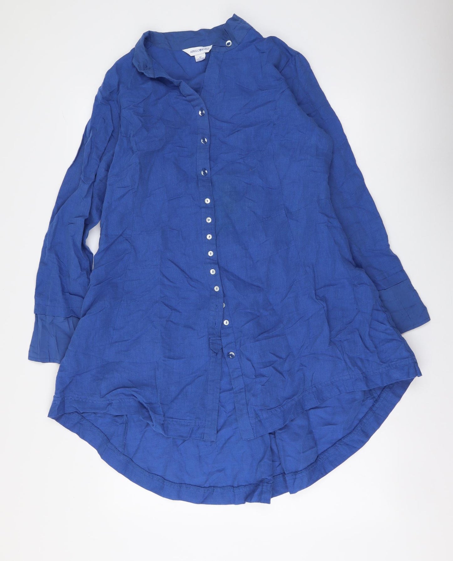 Aprilic Rnell Womens Blue Linen Shirt Dress Size M Collared Button
