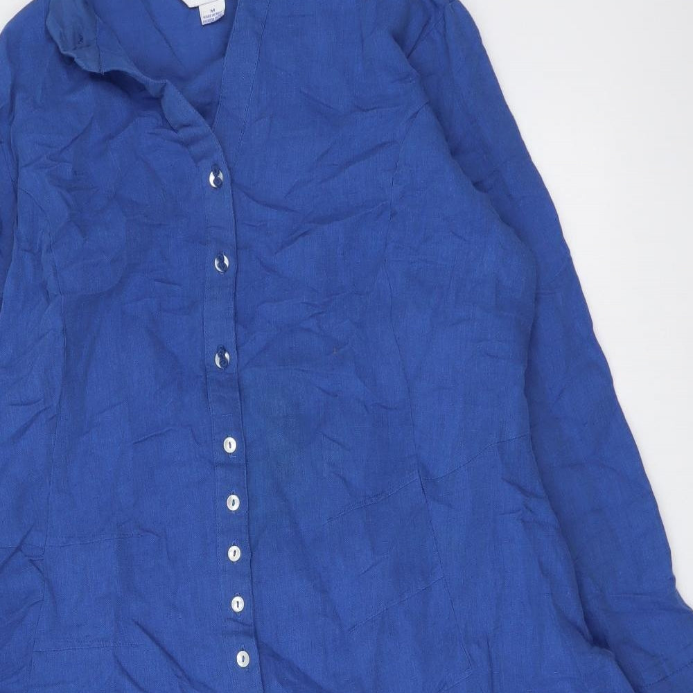 Aprilic Rnell Womens Blue Linen Shirt Dress Size M Collared Button
