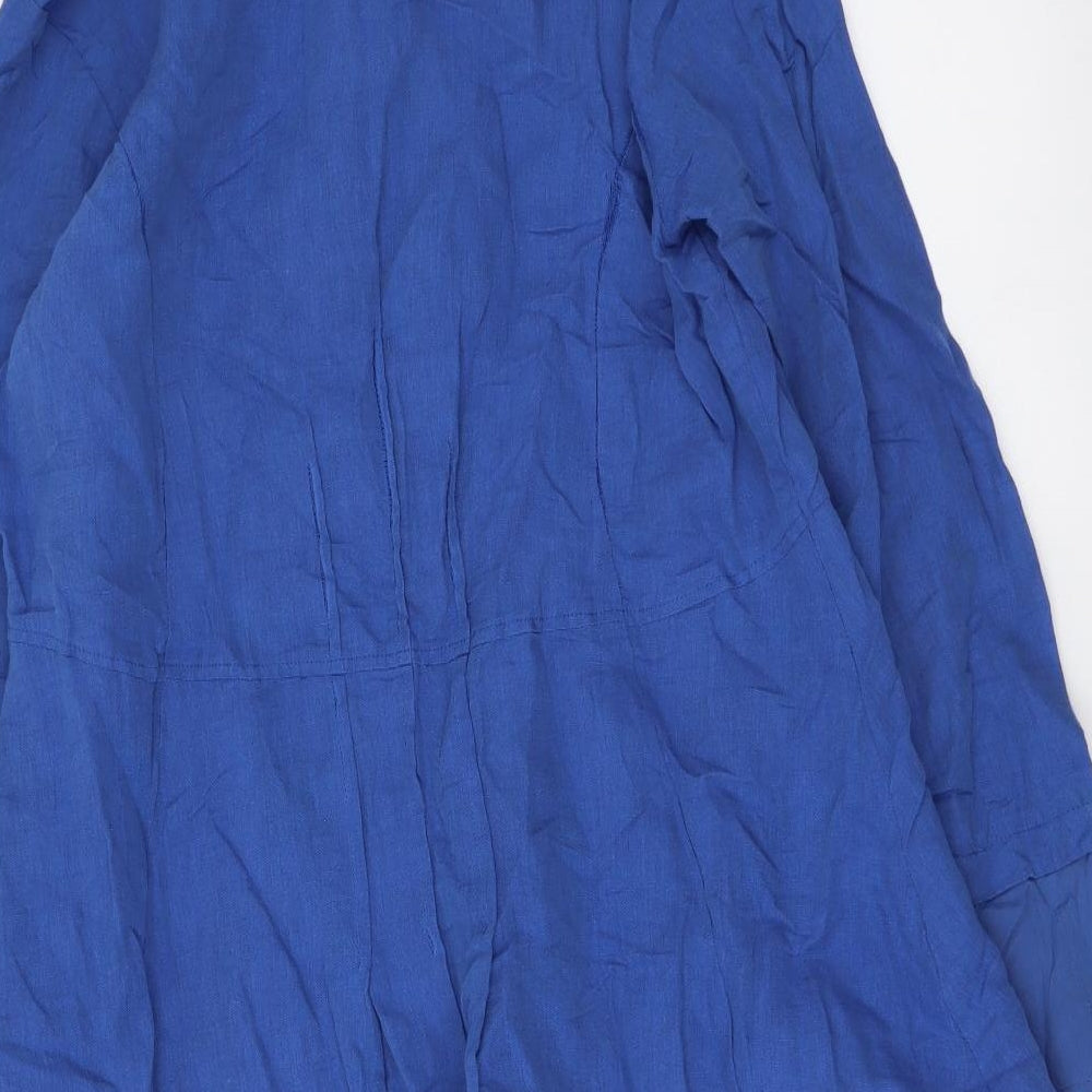 Aprilic Rnell Womens Blue Linen Shirt Dress Size M Collared Button