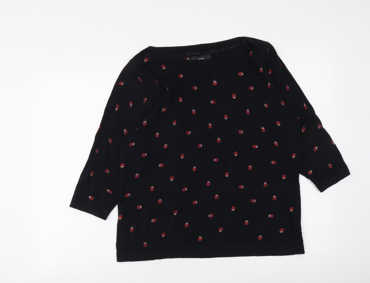 Nexct Womens Black Boat Neck Geometric Cotton Pullover Jumper Size 16 - Ladybird Pattern