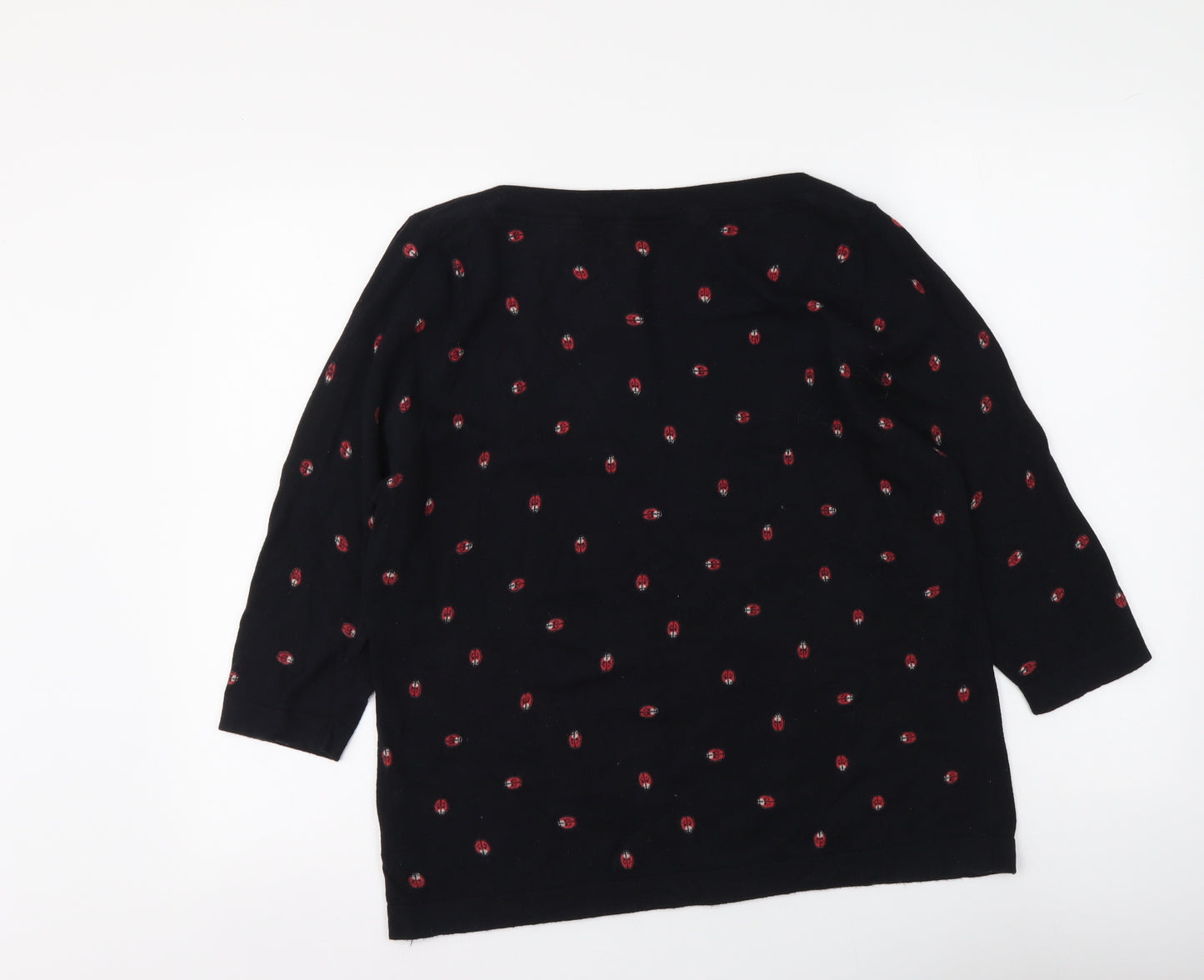 Nexct Womens Black Boat Neck Geometric Cotton Pullover Jumper Size 16 - Ladybird Pattern