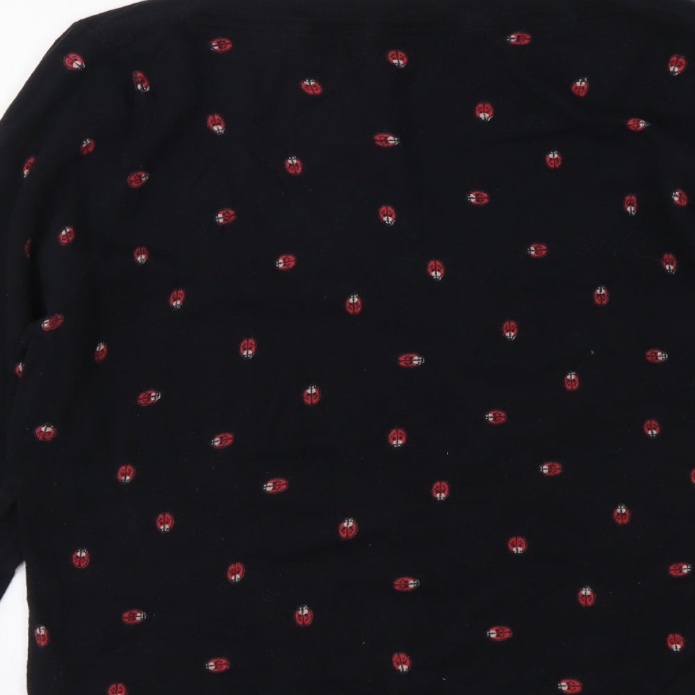 Nexct Womens Black Boat Neck Geometric Cotton Pullover Jumper Size 16 - Ladybird Pattern