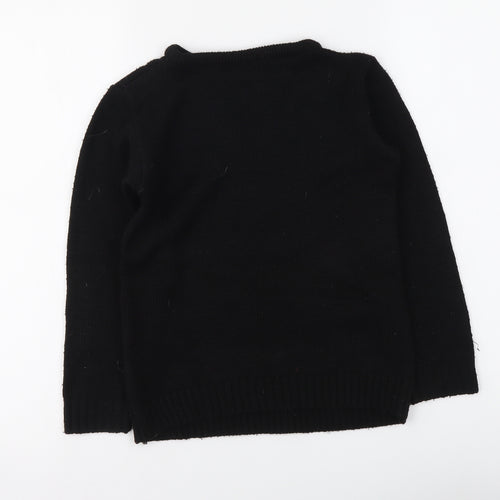 Lovell Girls Black Round Neck Acrylic Pullover Jumper Size 7-8 Years Pullover - Penguin
