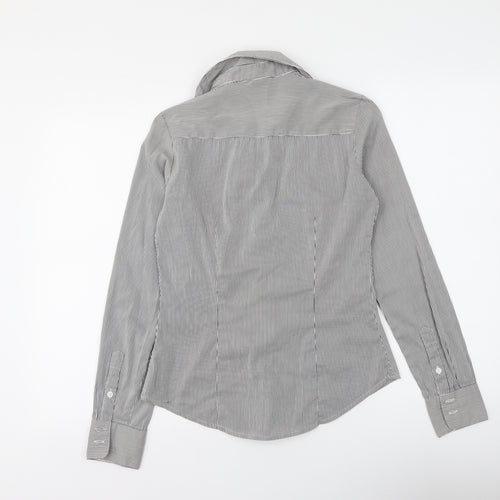 H&M Womens Grey Striped Polyester Basic Button-Up Size XS Collared