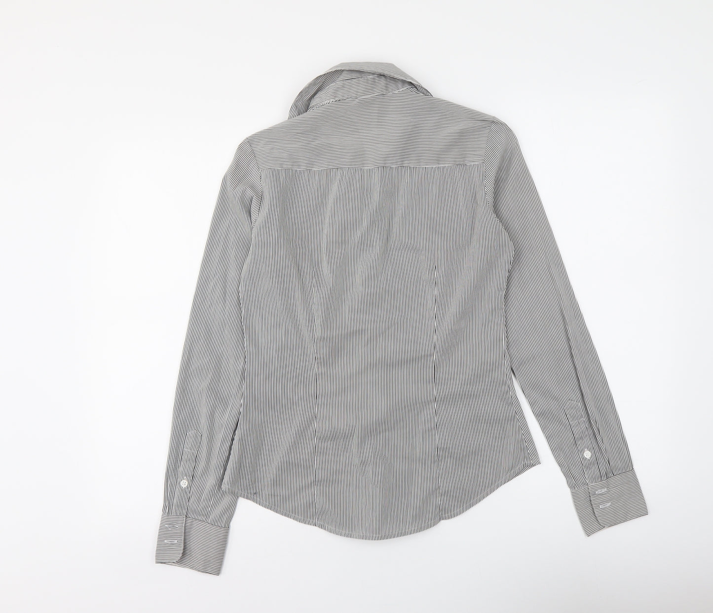 H&M Womens Grey Striped Polyester Basic Button-Up Size XS Collared