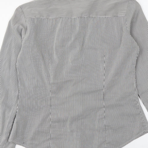 H&M Womens Grey Striped Polyester Basic Button-Up Size XS Collared