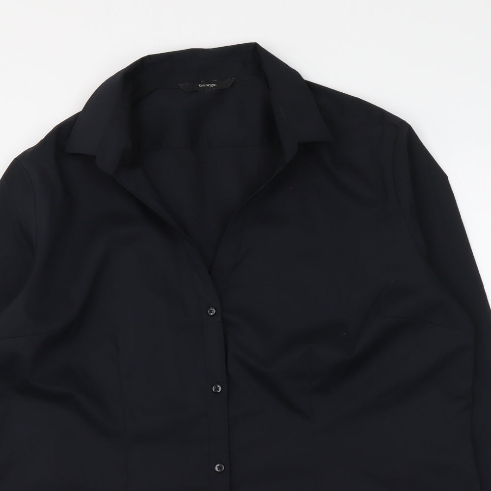 George Womens Black Polyester Basic Button-Up Size 16 Collared