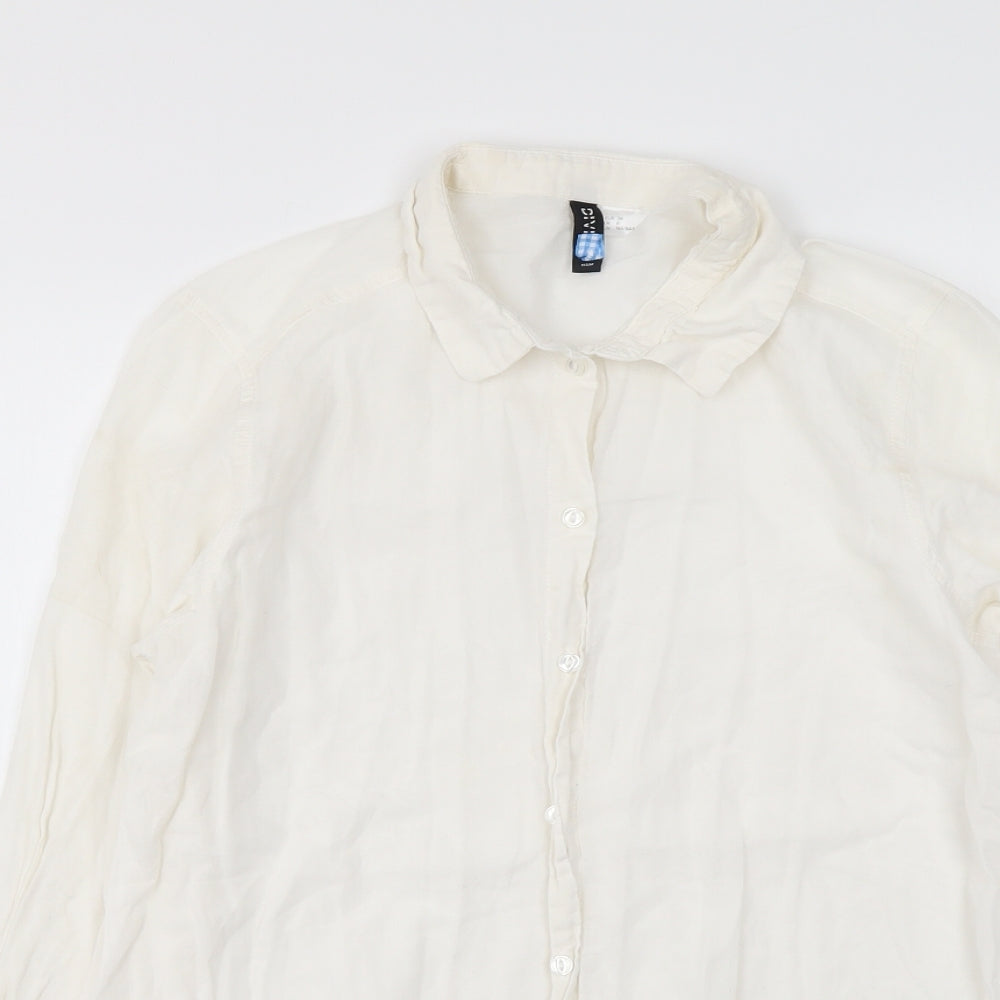 H&M Womens White Cotton Basic Button-Up Size S Collared
