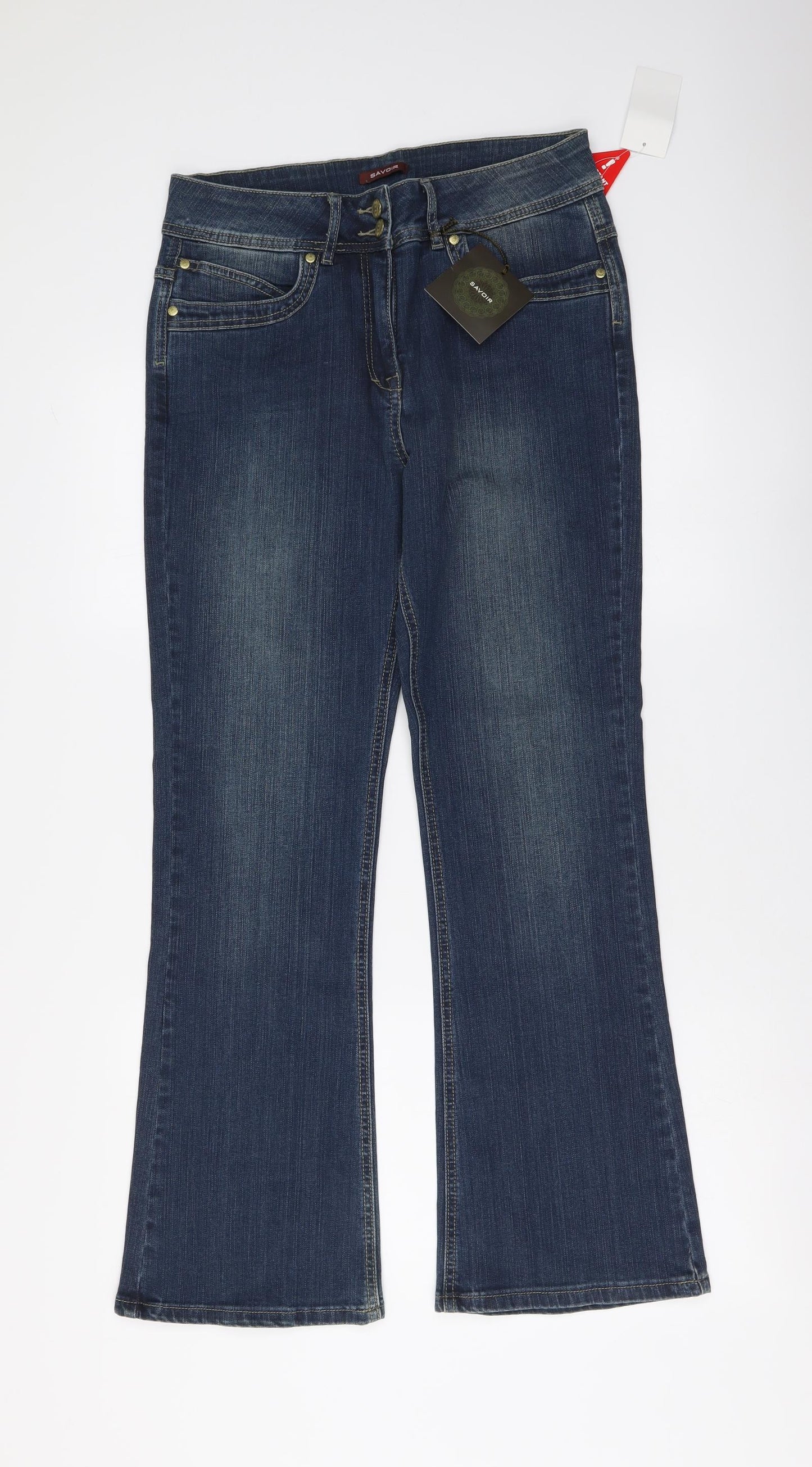 Savoir Womens Blue Cotton Bootcut Jeans Size 12 L30 in Regular Button