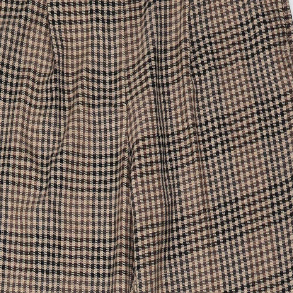 Marks and Spencer Womens Beige Check Polyester Cropped Trousers Size 16 L25 in Regular Button