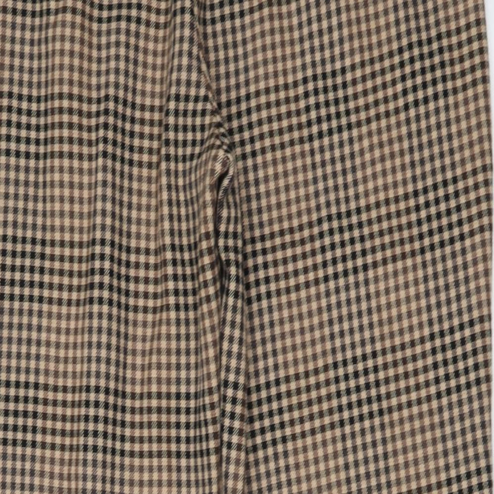 Marks and Spencer Womens Beige Check Polyester Cropped Trousers Size 16 L25 in Regular Button