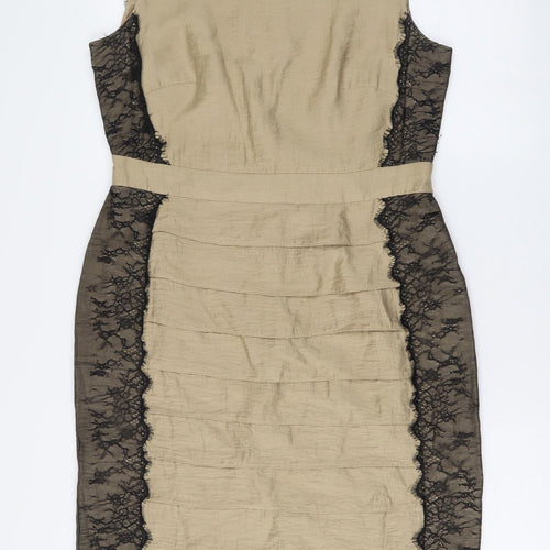 Monsoon Womens Beige Lyocell Bodycon Size 14 Round Neck Zip
