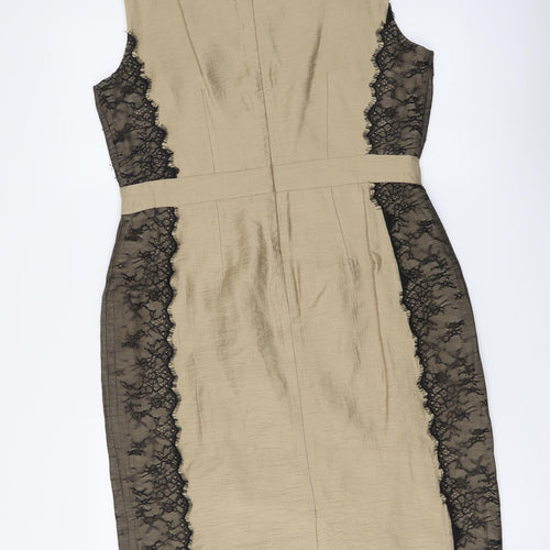 Monsoon Womens Beige Lyocell Bodycon Size 14 Round Neck Zip
