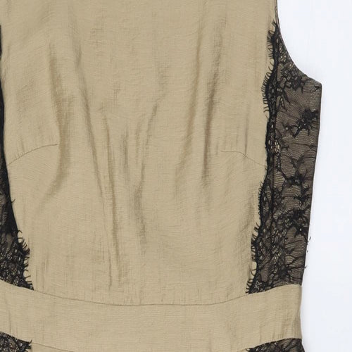Monsoon Womens Beige Lyocell Bodycon Size 14 Round Neck Zip
