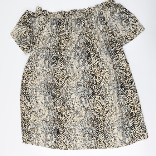 PEP&CO. Womens Beige Animal Print Polyester Basic Blouse Size 14 Square Neck