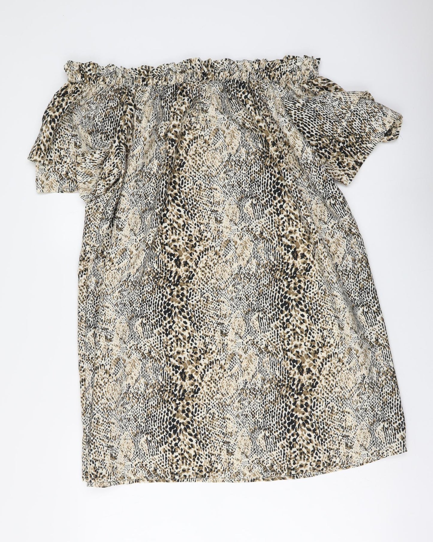 PEP&CO. Womens Beige Animal Print Polyester Basic Blouse Size 14 Square Neck