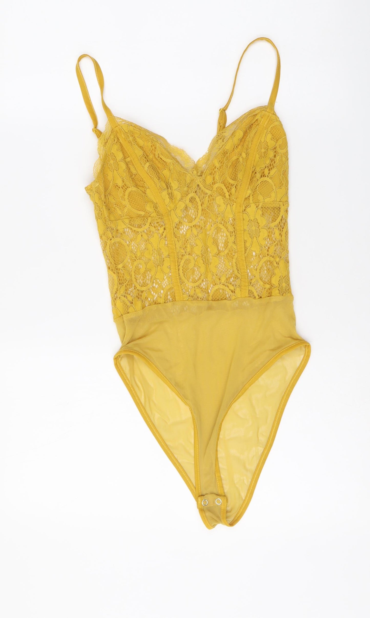 New Look Womens Yellow Polyester Bodysuit One-Piece Size 8 Snap
