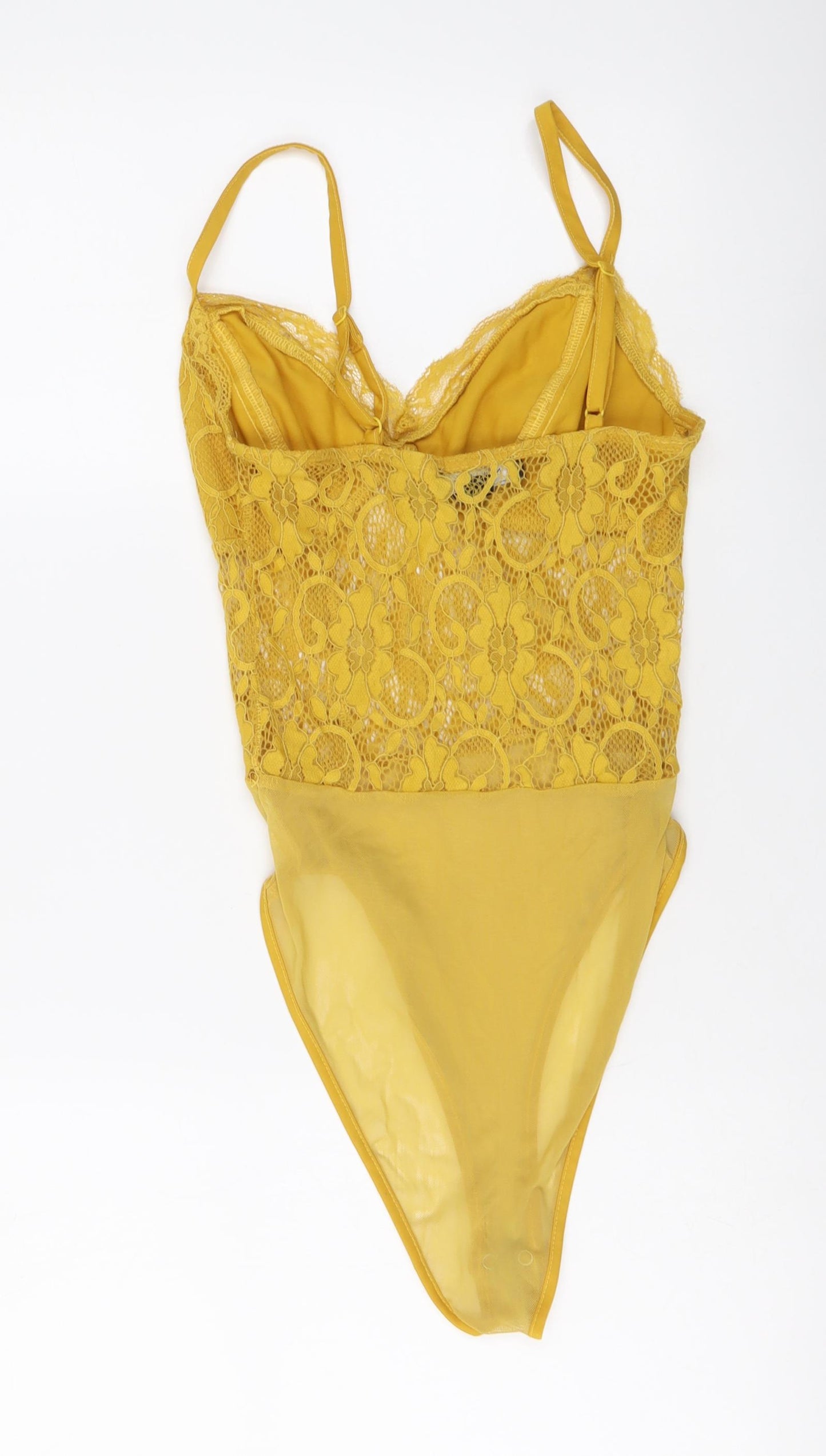 New Look Womens Yellow Polyester Bodysuit One-Piece Size 8 Snap