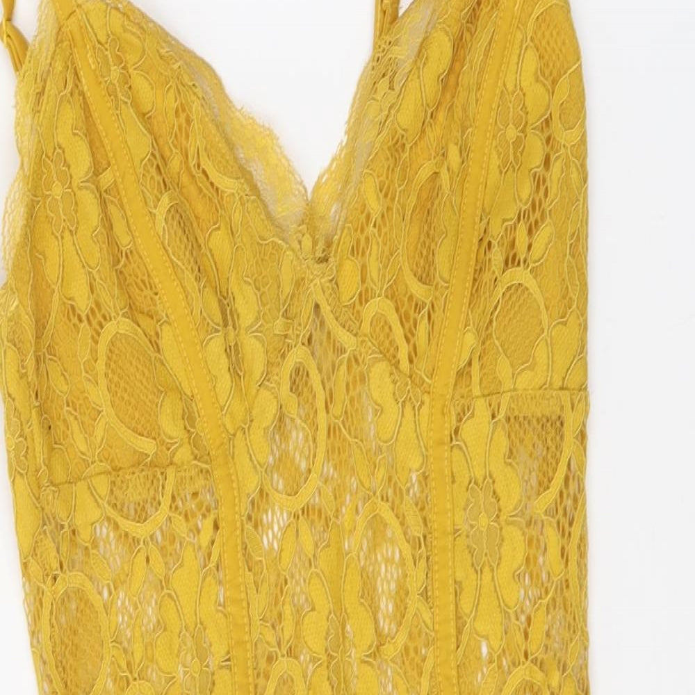 New Look Womens Yellow Polyester Bodysuit One-Piece Size 8 Snap