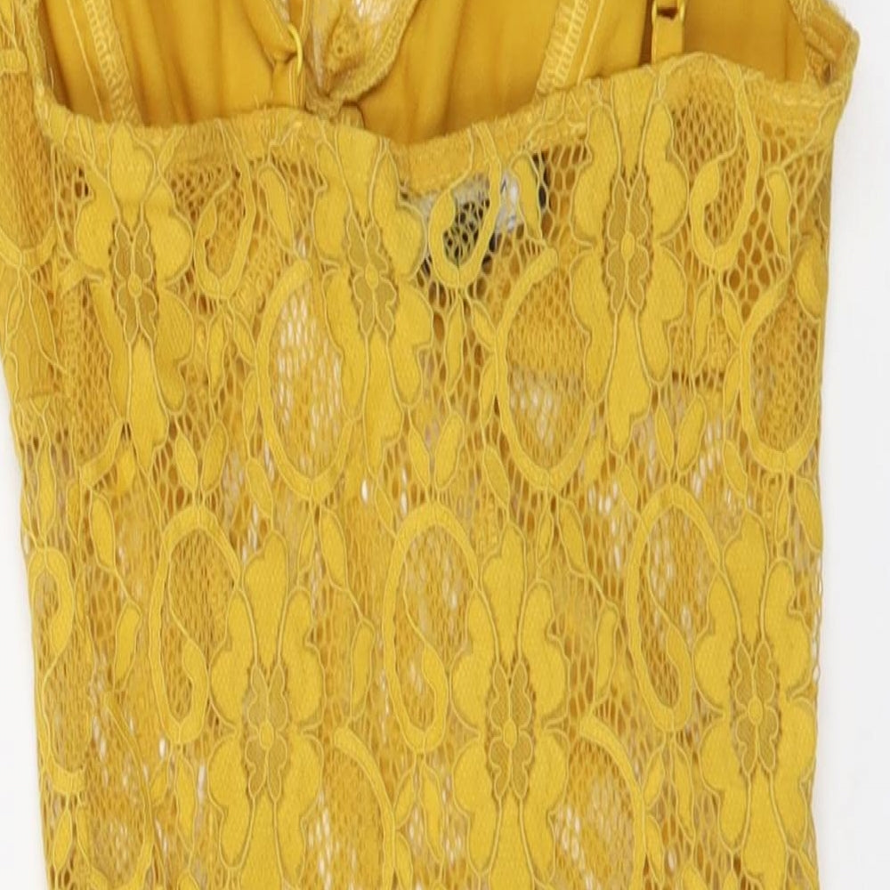 New Look Womens Yellow Polyester Bodysuit One-Piece Size 8 Snap